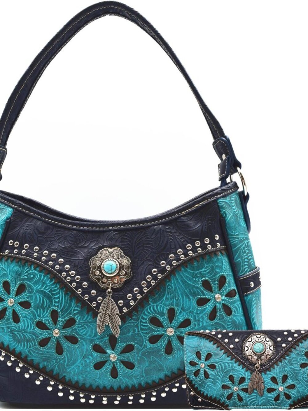 Western Shoulder Bag Country Tooled Floral Purse with Wallet Set for Women